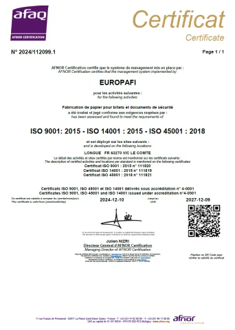 Certificat ISO 9001 14001 45001